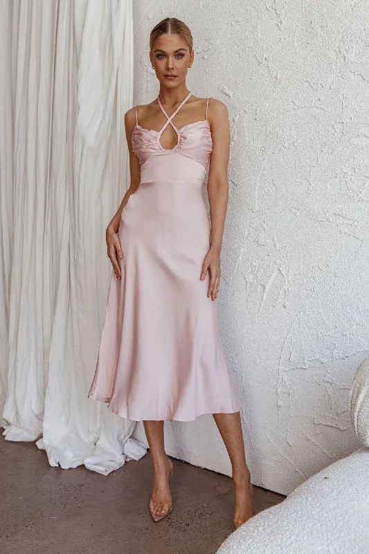 Emmalie Satin Midi Dress Pink