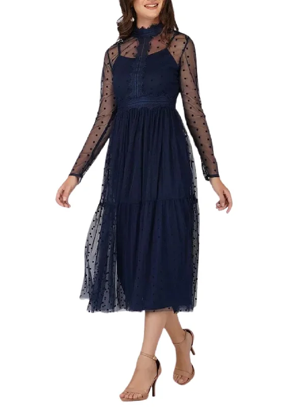 Navy Roman Lola Polka Dot Midi Dress