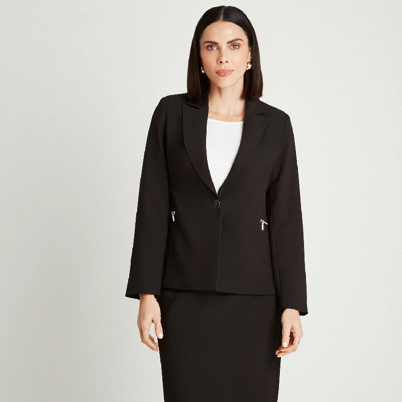 Blazer Negro Manga Larga Cuello Solapa