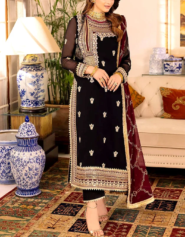 Elegant Embroidered Black Chiffon Party Wear Dress 2024 (DZ16715)