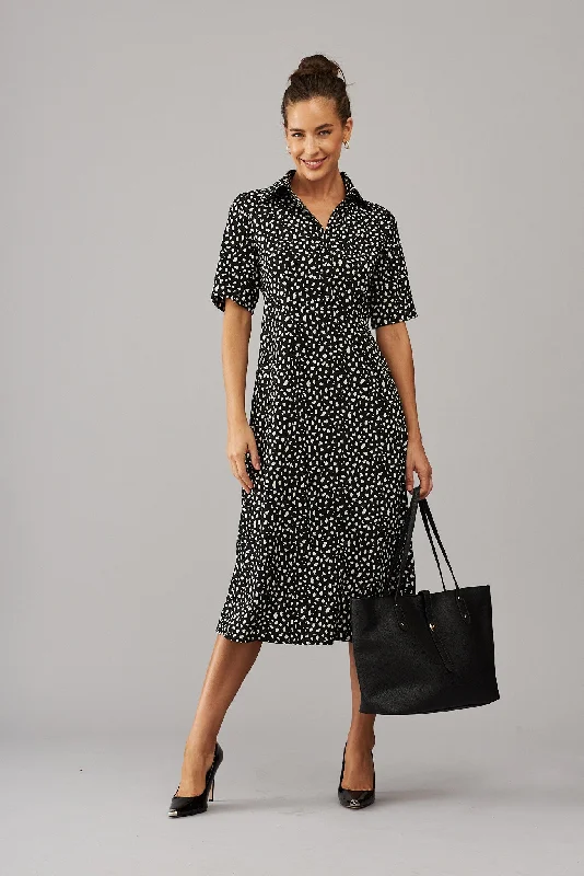 Tanessa Midi Shirt Dress In Black With White Speckle