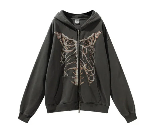 Amy Fashion - Gothic Punk Skeleton Print Hoody Jacket