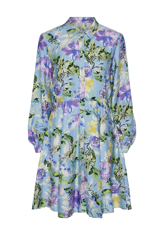 Y.A.S Kaya Floral Shirt Dress, Clear Sky