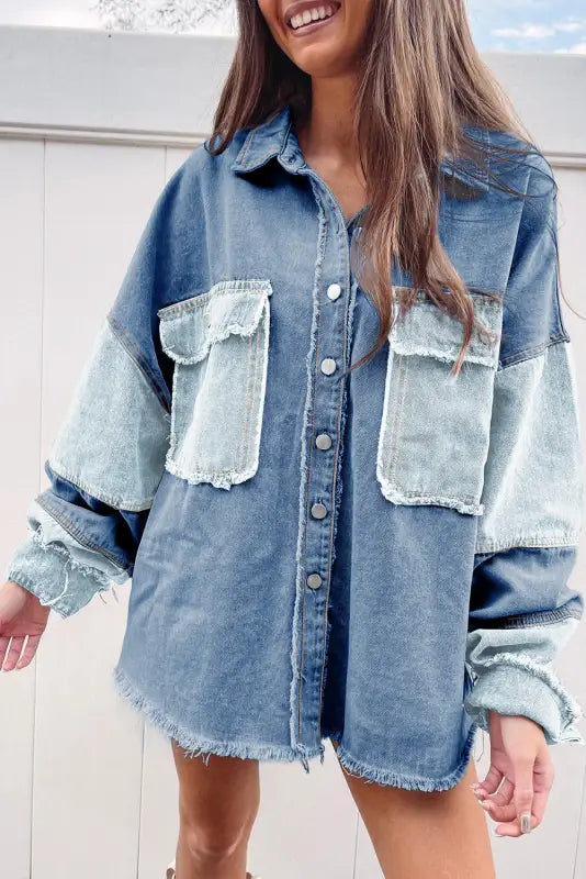 Frayed Patchwork Oversize Denim Jacket