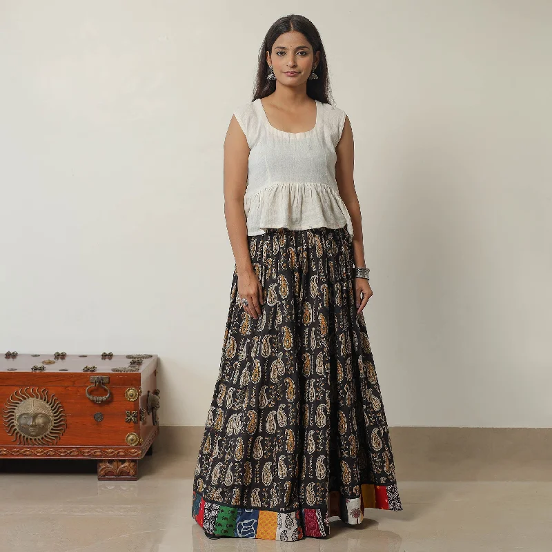 Black - Bagru Block Printed 24 Kali Patchwork Cotton Long Skirt 40